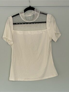 white birch Cream Lace Yoke Square Neck Top